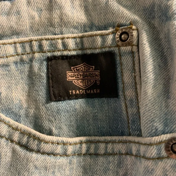 Vintage Harley Davidson 90’s #1 Patch Light Wash Blue Biker Y2K Jeans Size 14 - Picture 7 of 16